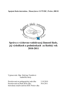 Správa - Spojená škola internátna, Prešov