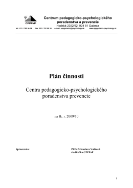 Plán činnosti CPPPaP na šk. rok 2009/2010