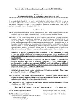 Kritéria pre prijatie uchádzačov o štúdium na šk. rok 2014/15