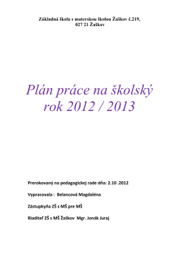 Plán práce na školský rok 2012 / 2013