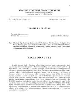 rozhodnutie - Krajský stavebný úrad v Trenčíne