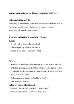 Vyhodnotenie plánu práce ŠKD 2012/2013