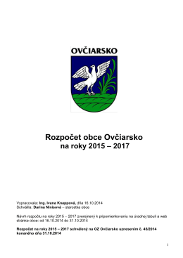 Rozpočet obce Ovčiarsko na roky 2015