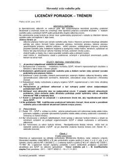 Licenčný poriadok SZVP - Tréner (platná od 24.6.2012)