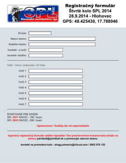 Registračný formulár Štvrté kolo SPL 2014 28.9.2014