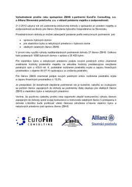 Vyhodnotenie prvého roku spolupráce ZBHS s partnermi EuroFin
