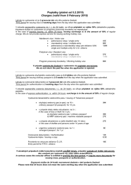 Poplatky (platné od 5.2.2015) Charges (valid from 5