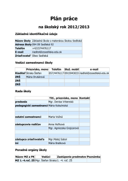 Plán práce na školský rok 2012/2013