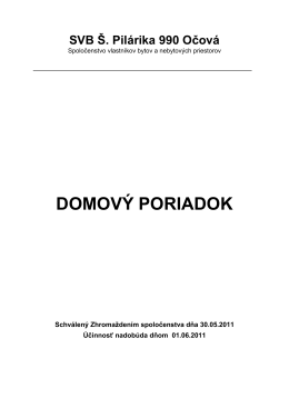 DOMOVÝ PORIADOK - SVB Š. Pilárika 990 Očová