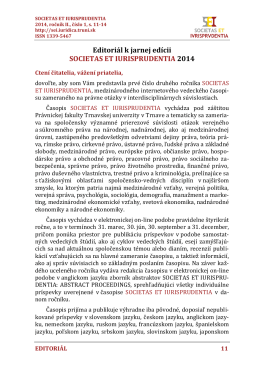 Editoriál k jarnej edícii SOCIETAS ET IURISPRUDENTIA 2014