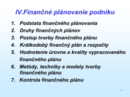 3. Postup tvorby finančného plánu