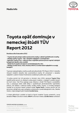 Toyota opäť dominuje v nemeckej štúdii TÜV - toyota
