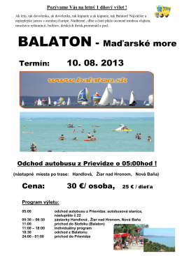 BALATON - Maďarské more - Cestovná agentúra Výletovo