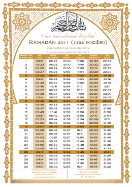 Rozvrh pôstu pre Ramadán1432/ 2011
