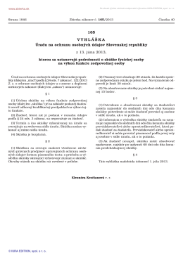 Vyhláška č. 165/2013 Z. z. - Úrad na ochranu osobných údajov