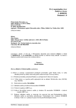 Prvý municipálny úver Zmluva o úvere č. 40/005/01