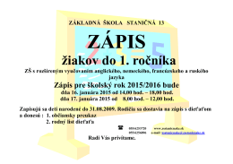 ZÁPIS do 1.ročníka - Základná Škola, Staničná 13, Košice