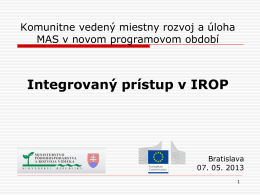 Pracovné stretnutie k príprave IROP 2014 – 2020