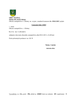 Uznesenia OZ zo dňa 09.01.2015 č. 001-022/2015
