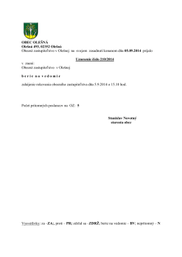 Uznesenia OZ zo dňa 05.09.2014 č. 210-233/2014