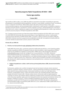 Pozícia AEF k 1. návrhu OPRH 2014-2020 z dielne MPRV