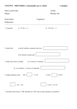 VSTUPNÁ PREVIERKA z matematiky pre 6. ročník A