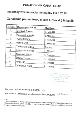 PORADOVN&Iacute;K čAKATEĽov