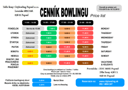 CENNÍK BOWLINGU Price list
