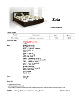 Cenník postelí Poťahové látky: PRE CELOČALÚNENÚ: (Zeta) Cena