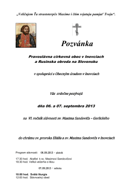Pozvánka - rusínska obroda na slovensku