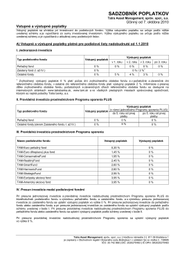 SADZOBNÍK POPLATKOV - Tatra Asset Management