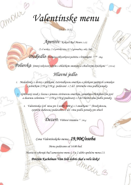 Valentínske menu - Penzión Kachelman