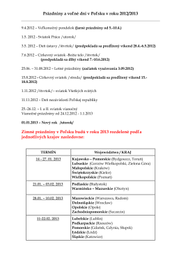 Prazdniny a volne dni v PL v roku 2012-2013