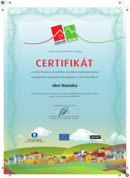certifikát - obec Haniska