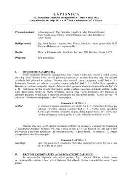 Zápisnica z 3. zasadnutia OcZ v Toryse zo dňa 10.05.2013