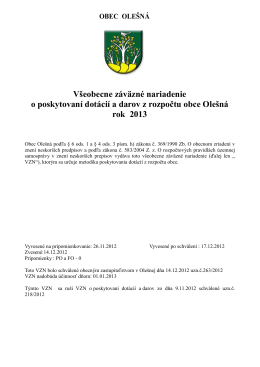 VZN o poskytovaní dotácií a darov z rozpočtu obce Olešná