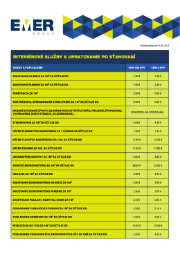 Interiérové služby a upratovanie po sťahovaní cenník