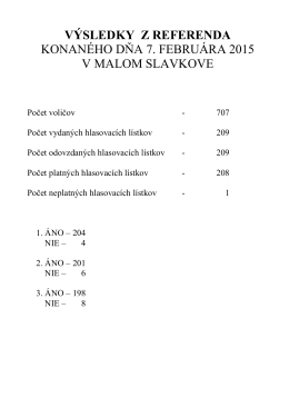 Výsledky z referenda 7.2.2015 v Malom Slavkove