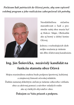 Ing. Ján Šošovička, nezávislý kandidát na funkciu starostu