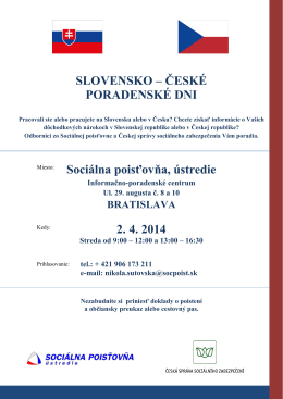 ČESKÉ PORADENSKÉ DNI Sociálna poisťovňa, ústredie 2. 4. 2014