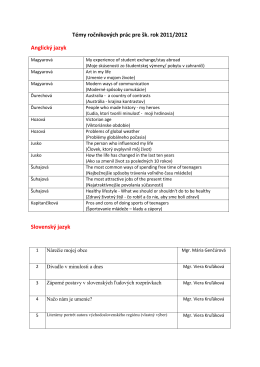 Témy ročníkových prác pre šk. rok 2011/2012 Anglický jazyk