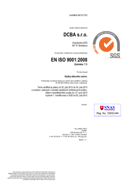 DCBA s.r.o. EN ISO 9001:2008 - data