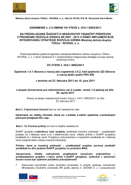 Oznámenie II. o zmene vo výzve č. IV/4.1 ISRÚ/2011 - Tokaj