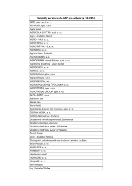 Subjekty zaradené do ASP pre odberový rok 2014
