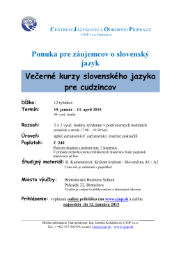 Večerné kurzy slovenčiny pre cudzincov – január 2015
