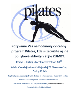 Pozývame Vás na hodinový cvičebný program Pilates