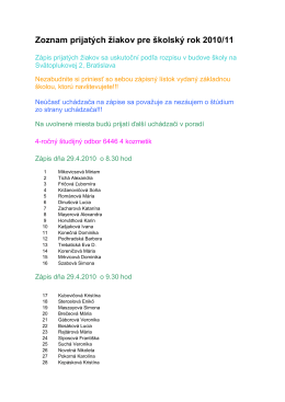 Zoznam prijatých žiakov pre školský rok 2010/11