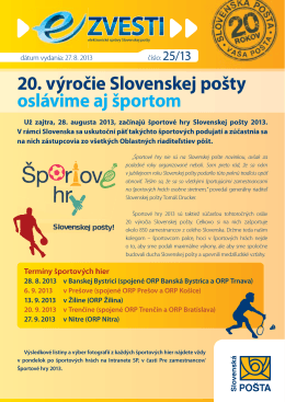 20. výročie Slovenskej pošty oslávime aj športom