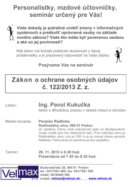 Zákon o ochrane osobných údajov č. 122/2013 Z. z.