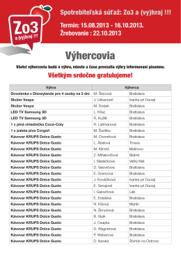 zoznam výhercov - mojasamoska.sk